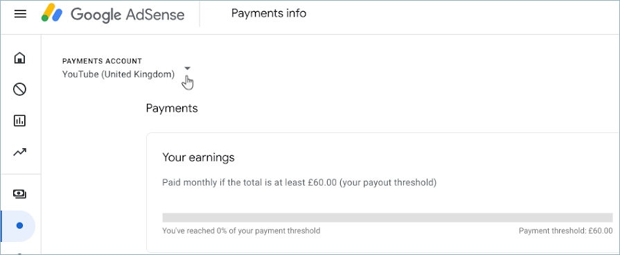 Beispiel für Zahlungsinformationen in Google AdSense