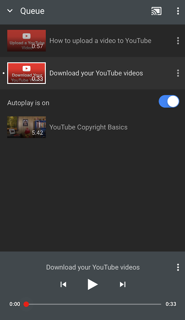 Der Autoplay-Schalter wird unter dem ausgewählten Video angezeigt