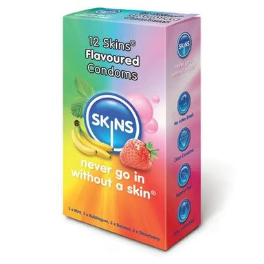 Skins Assorted Flavoured Lubricated Premium Condoms 12 Pack - Peaches and Screams