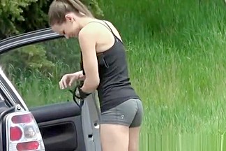 Damn hot ass girl in tight shorts