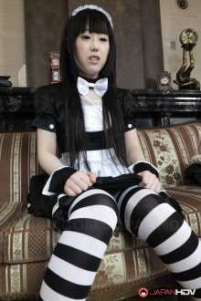 Naughty Machiko Ono in maid uniform masturbating