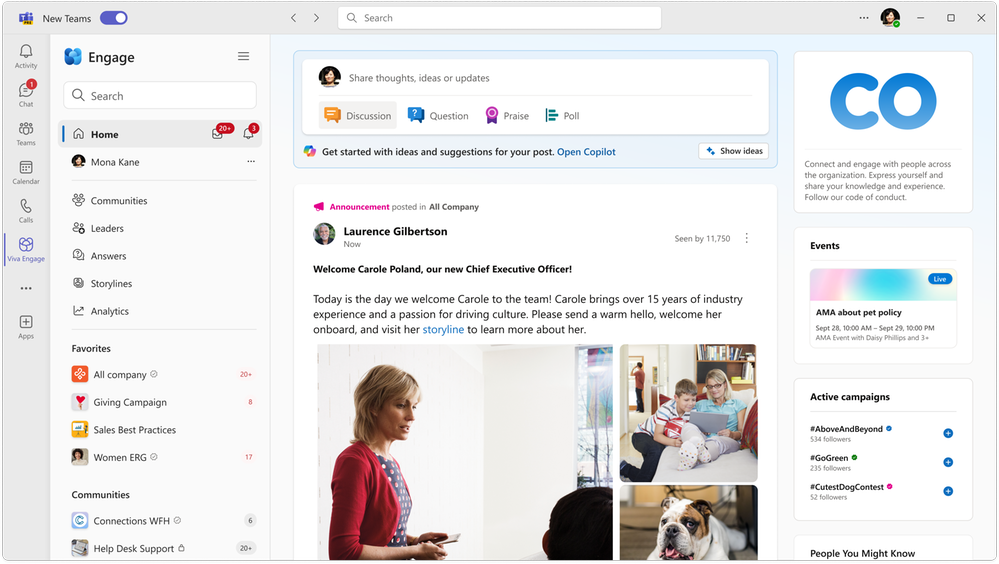 Teaser image for Copilot in Viva Engage is now generally available 