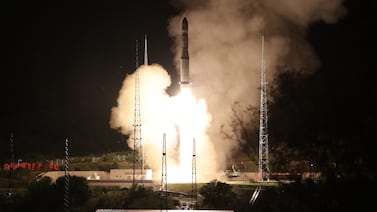 A Long March-6 carrier rocket takes off with 10 commercial satellites aboard from the Taiyuan Satellite Launch Centre in Shanxi Province, northern China, on September 6, 2024. EPA