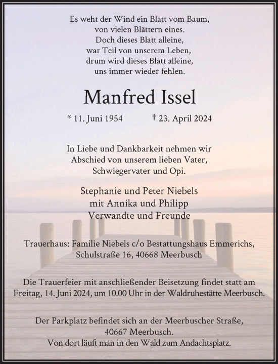 Traueranzeige von Manfred Issel von Rheinische Post