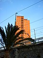 La Torre Sole nel complesso della Fiumara a Genova, dietro al viadotto delle ferrovie