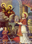 Pope Felix presents church to Cosmas and Damian.jpg