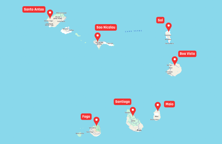 Kaart populaire eilanden Kaapverdie