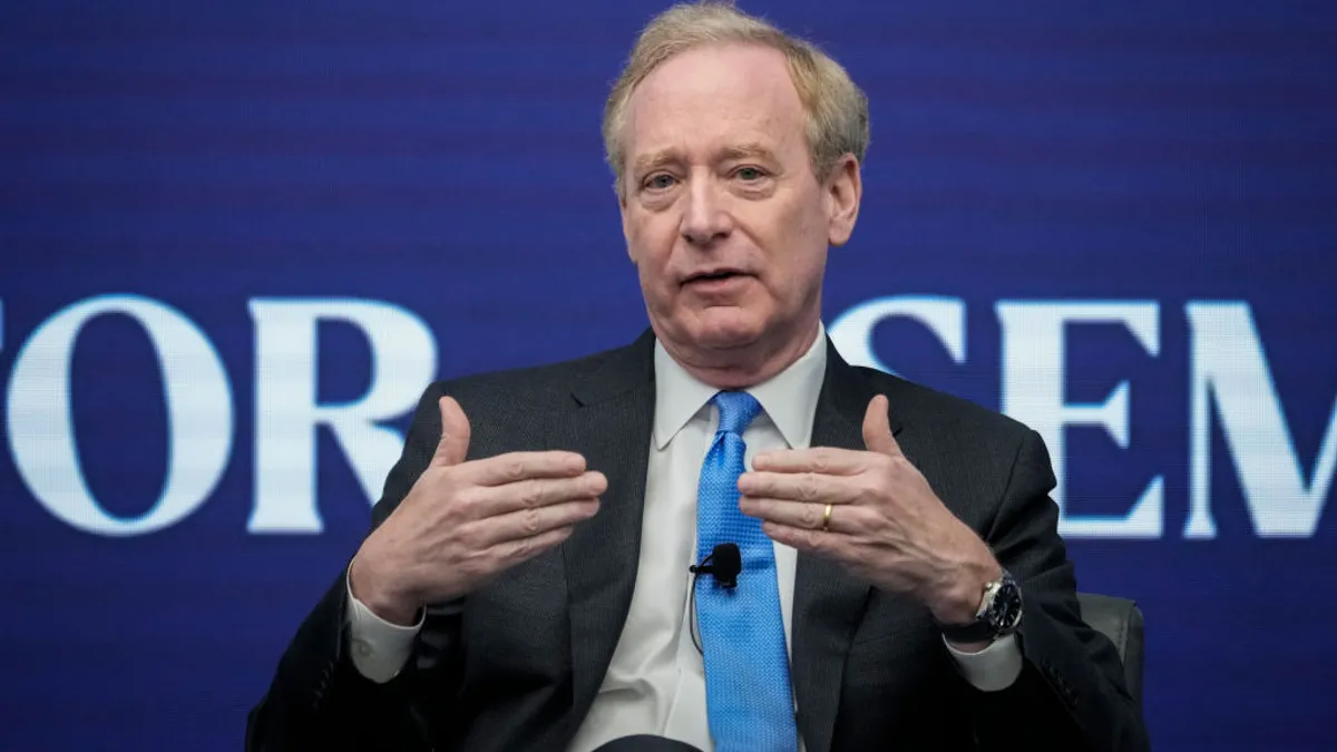 Microsoft President and Vice Chair Brad Smith speaks April 12, 2023, at the Semafor World Economy Summit in Washington D.C.