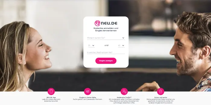 Startseite der Dating Plattform NEU.DE