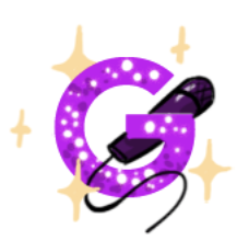 Illustration of the letter G with a microphone and sparkles