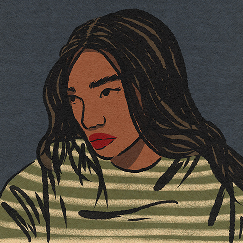 Illustration of a black woman with long hair and red lips.