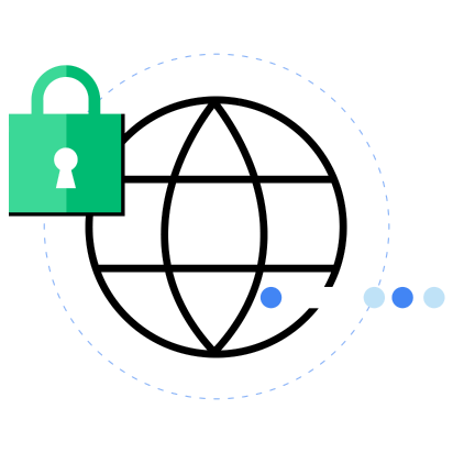 Image abstraite représentant un Web mondial sûr et bien géré tout en maintenant les plates-formes ouvertes et accessibles, avec un cadenas symbolisant la confidentialité.