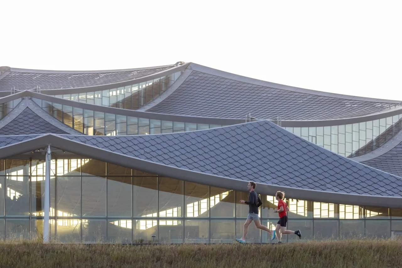 View of the Dragonscale Solar paneled roof at Bay View