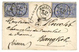 Delcampe - SIAM - PRE - U.P.U Mail : 1877 FRANCE 25c (x4) Canc. ST QUENTIN On Envelope To BANGKOK (SIAM). Verso, SINGAPORE In Red.  - 1849-1876: Période Classique