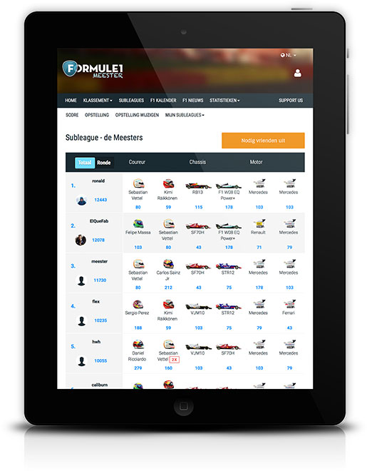 Subleague tablet Formule 1 Meester