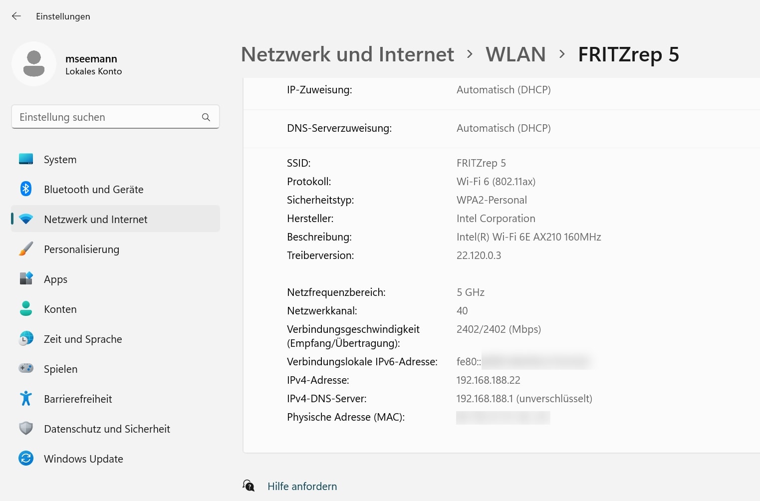 WLAN-Repeater Test: 2.avm Fritzrepeater Ax Linkrate Zu Client 2402 Mbits