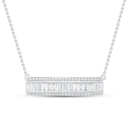 Diamond Bar Necklace 1/2 ct tw Baguette & Round 10K White Gold 19&quot;