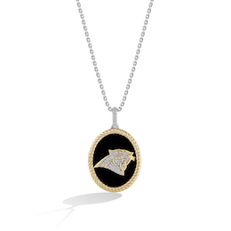 True Fans Carolina Panthers 1/15 CT. T.W. Diamond and Oval Black Onyx Necklace in Sterling Silver and 10K Yellow Gold
