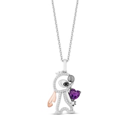 Disney Treasures Lilo & Stitch Amethyst & Diamond Necklace 1/8 ct tw Sterling Silver & 10K Rose Gold 17&quot;