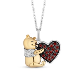 Disney Treasures Winnie the Pooh Garnet & Diamond Heart Necklace 1/20 ct tw Sterling Silver & 10K Yellow Gold 19&quot;