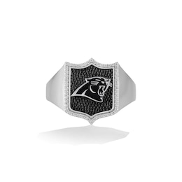 True Fans Carolina Panthers 1/6 CT. T.W. Diamond and Enamel Shield Ring in Sterling Silver