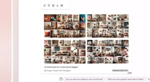 Bing Image Creator to create digital art with Designer. A collage of images related to the prompt "A mood board for a home decor blogger"