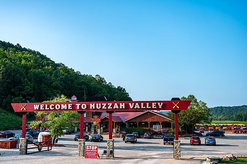 Entrance to Huzzah Valley Resort campground in Steelville, Missouri.