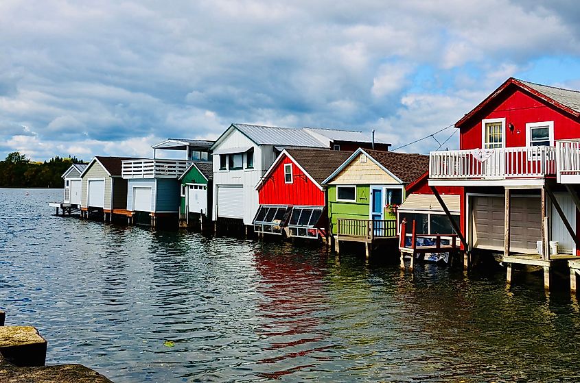 Historic Canandaigua Lake boathouses. Editorial credit: PQK / Shutterstock.com