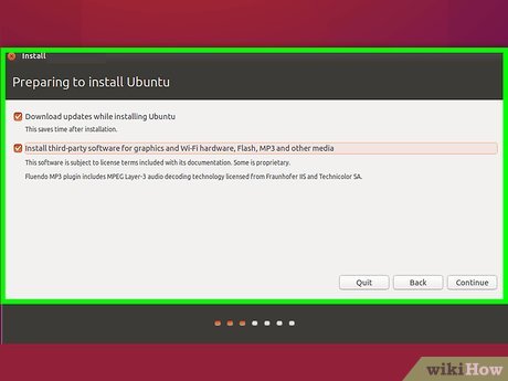 Step 7 Check both boxes on the "Preparing to install Ubuntu" page.