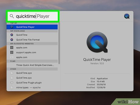 Step 7 Tippe quicktime in Spotlight.