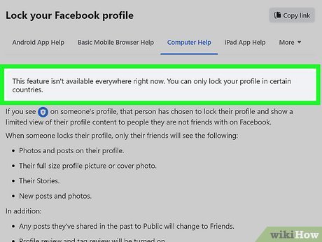 Step 2 Die Möglichkeit, Facebook-Profile zu verriegeln, ist auf wenige Länder beschränkt.