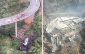 At least 45 dead as bus falls off bridge & erupts into flames in horror crash