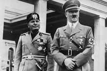 Historical photo of Benito Mussolini and Adolf Hitler