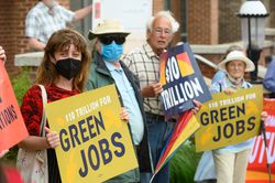 Demonstrators from the Sierra Club, Workers For Progress, Our Revolution, and the Chesapeake Climate Action Network picket in front of the office of US Senator Shelley Moore Capito.