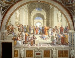 "The School of Athens," a painting by Raphael depicting notable Greek philosophers and thinkers.