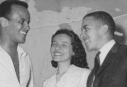 Activist and singer Harry Belafonte with civil rights leader Diane Nash and Freedom Rider Charles Jones.