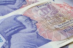 Close up of the Back of a New British Twenty Pound Note showing Adam Smith's head.