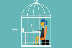 Illustration of a business woman in a birdcage