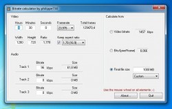 Bitrate calculator screenshot