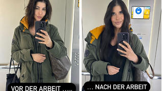 Vor der Arbeit, nach der Arbeit. Micaela Schäfer zeigt in ihrer Instagram-Story den direkten Vergleich.