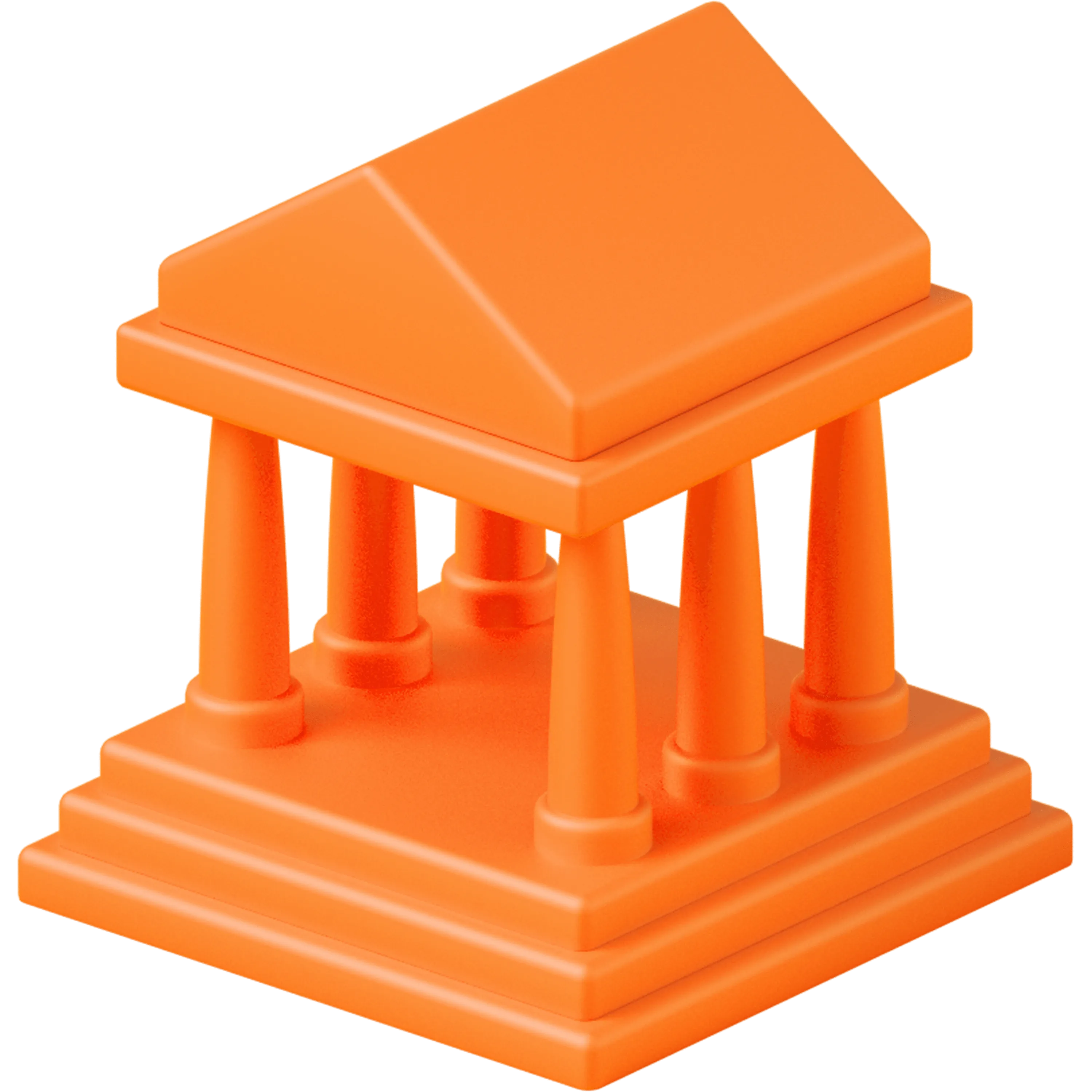 A 3D orange-red building with pillars icon.