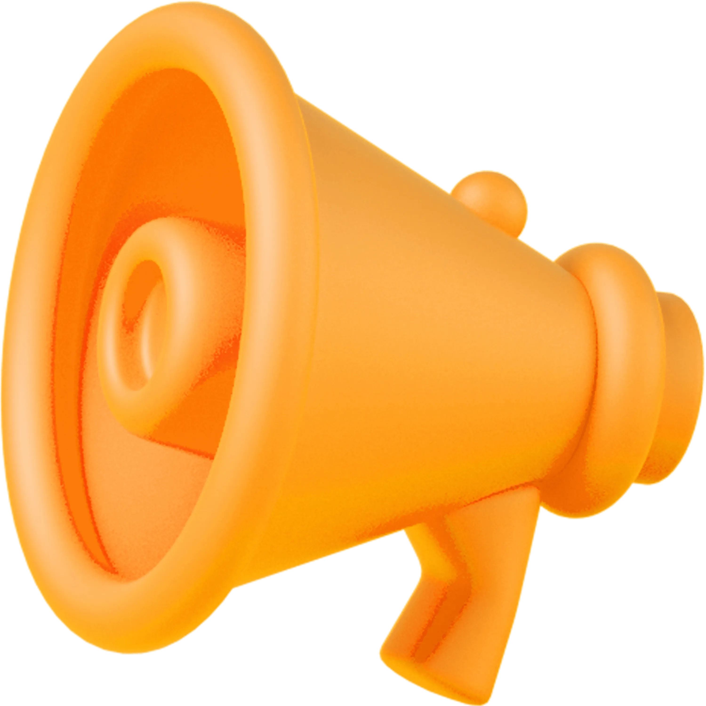 A 3D orange-red megaphone icon.