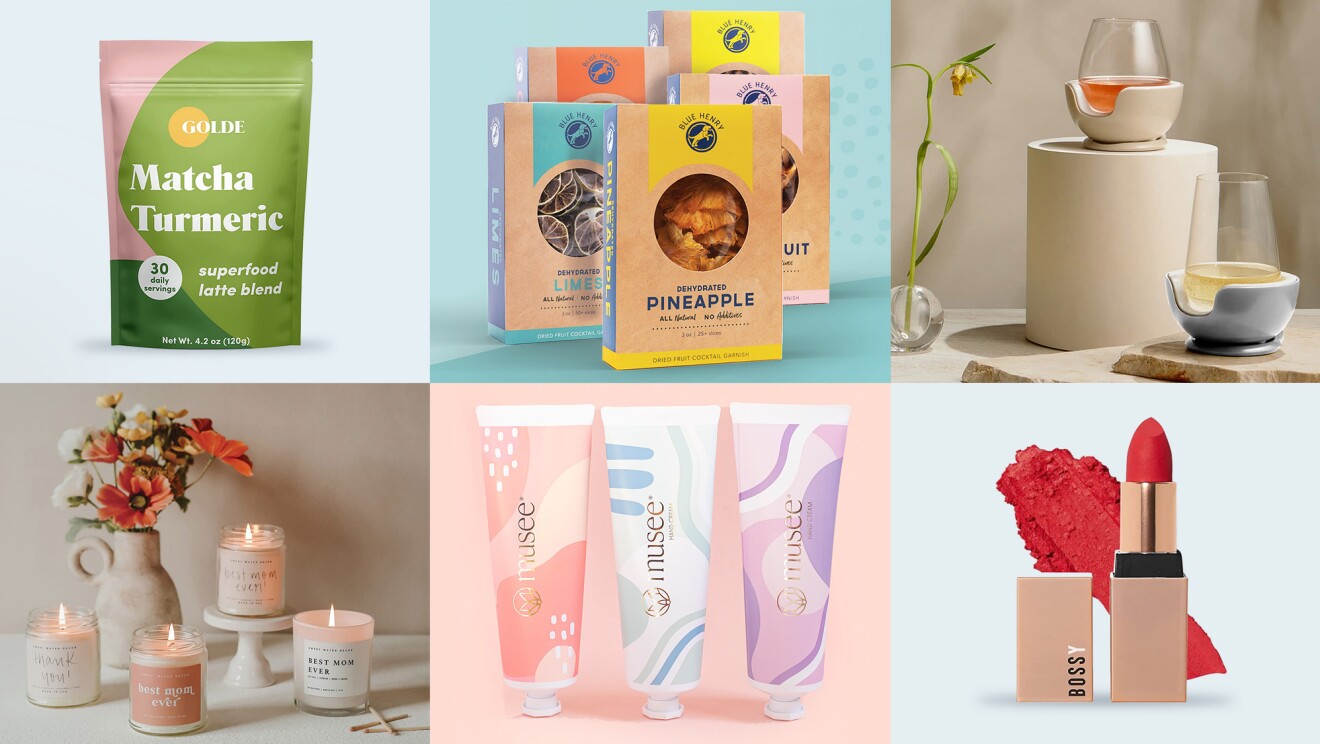 Collage of small business products to shop in Amazon's store, including cosmetics, personal care items, beverages, and more.