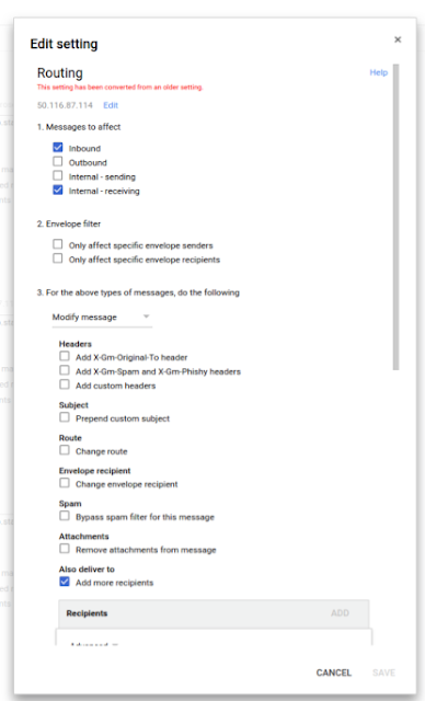 Routing settings