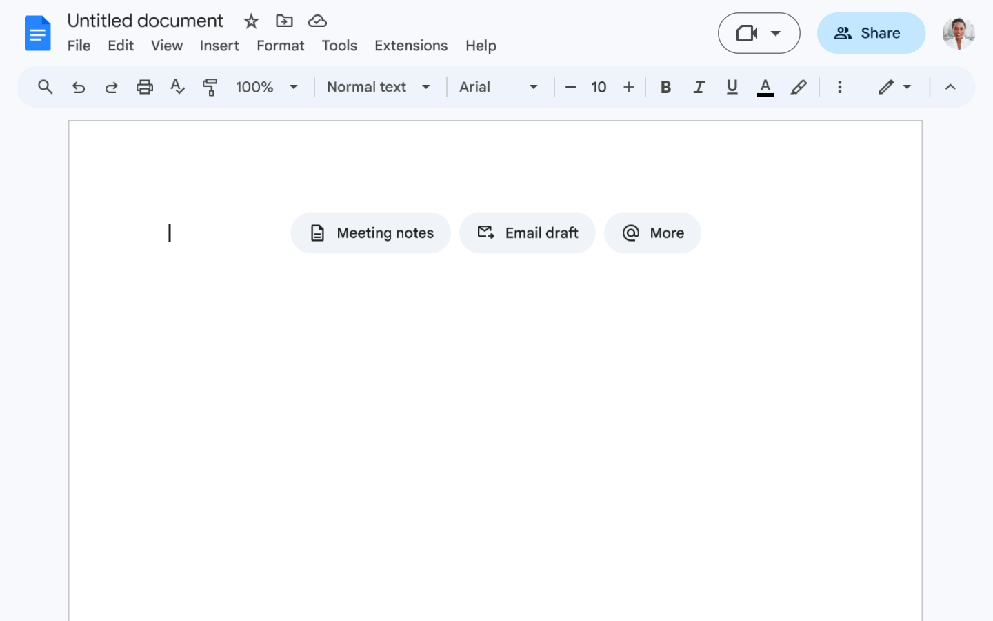 New buttons allow you to insert building blocks and more when creating a new document.