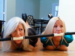 2 kinky blondes, Sandra Silvers and Amanda Foxx got bound up, constricted on the floor