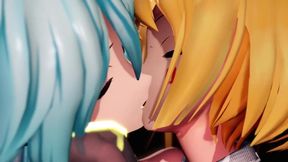 Rin x Miku lesbian cuddling and pussy eating - 3D