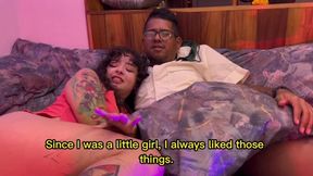 Busty latina fucks her stepbrother next to her sister in law. English subtitles