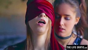 Straight Babe Is Blindfolded By Lesbian Before She Orgasms