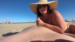 BLOWJOB on PUBLIC BEACH, FACIAL CUMSHOT Cap d'Agde